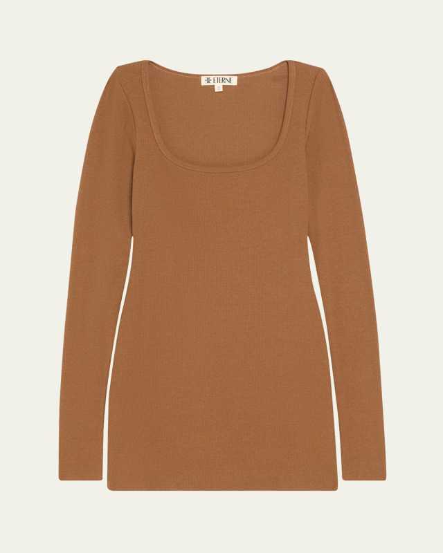 Square-Neck Long-Sleeve Knit Mini Dress