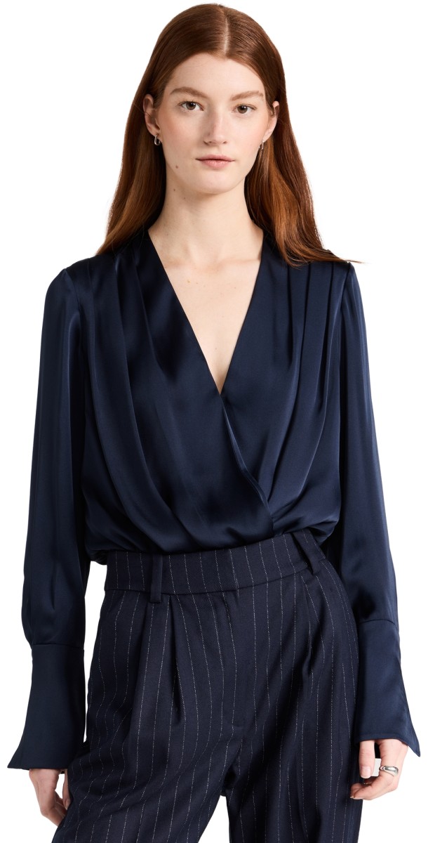 Favorite Daughter The Date Blouse Thong Bodysuit Navy