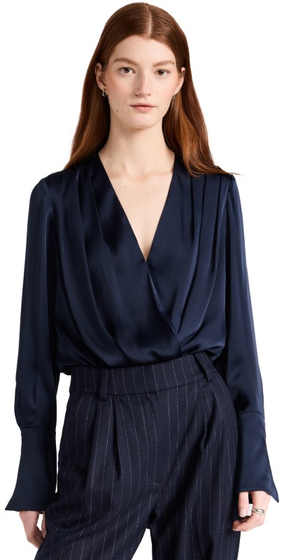 Favorite Daughter The Date Blouse Thong Bodysuit Navy