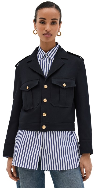 Nili Lotan Lourdes Cropped Military Blazer Midnight