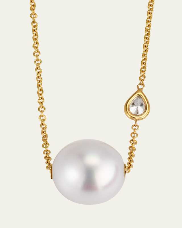14k Gold Saltwater Pearl and Diamond Choker Necklace 16"L