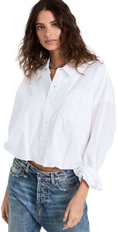 R13 Gathered Hem Shirt White