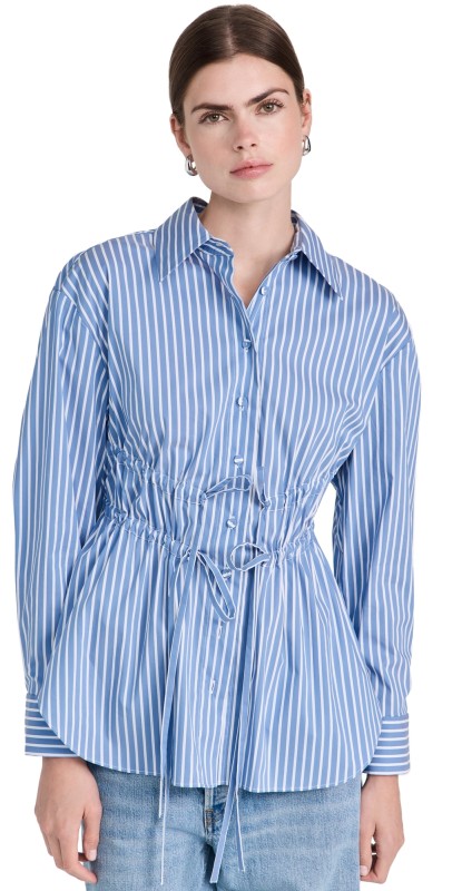 AKNVAS Marina Cotton Poplin Top Sky Blue Stripe