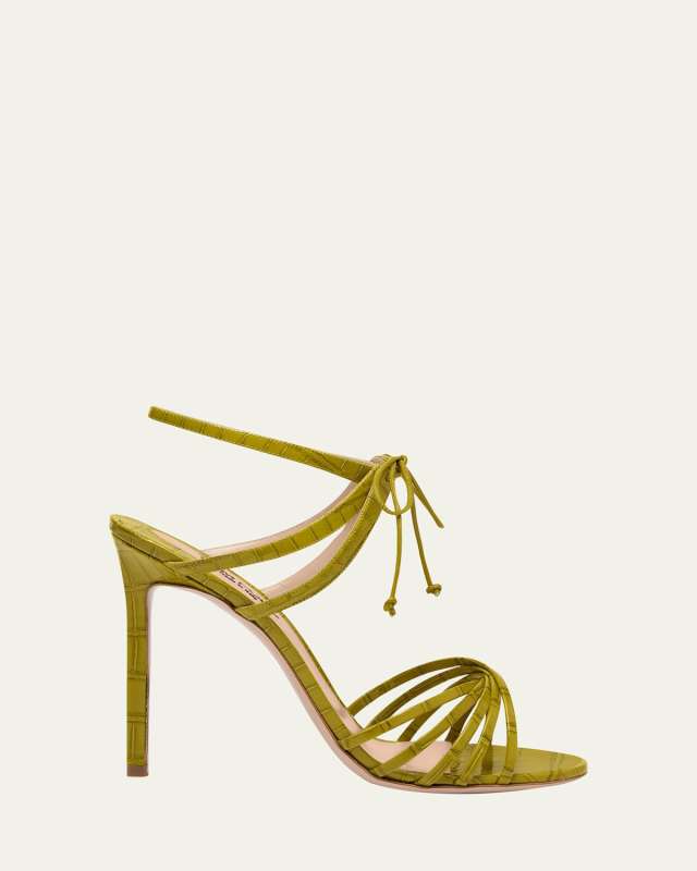 Angelica Strappy Leather Ankle-Tie Sandals