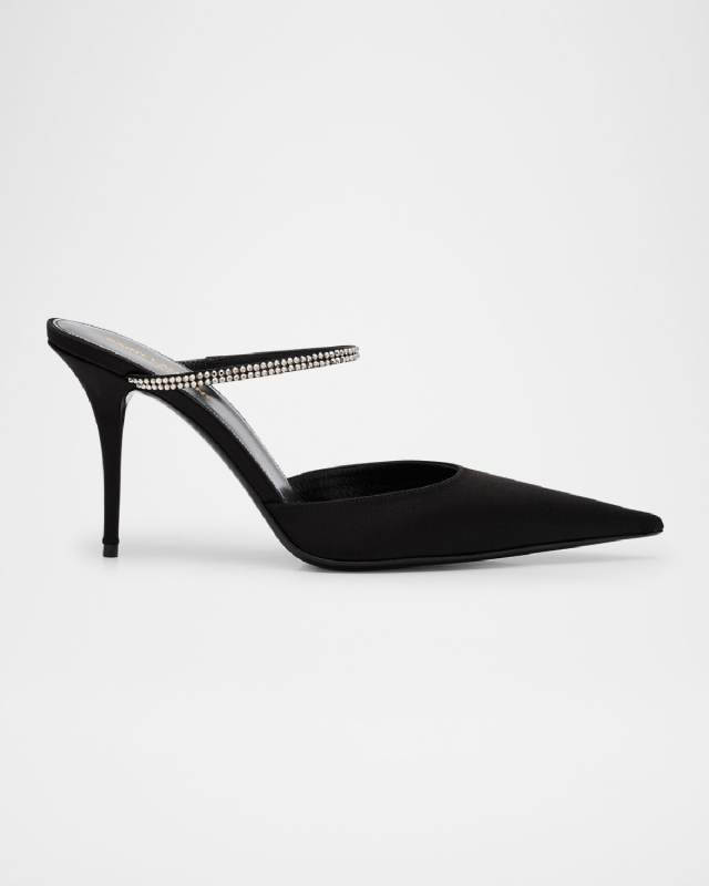 Barbara Crystal-Embellished Satin Mule Pumps