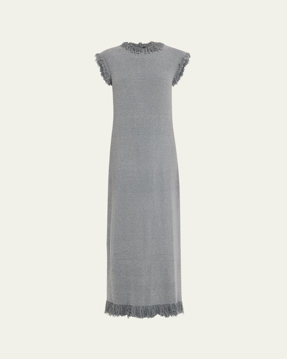 Toni Fringe Cutout Back Long Wool Dress