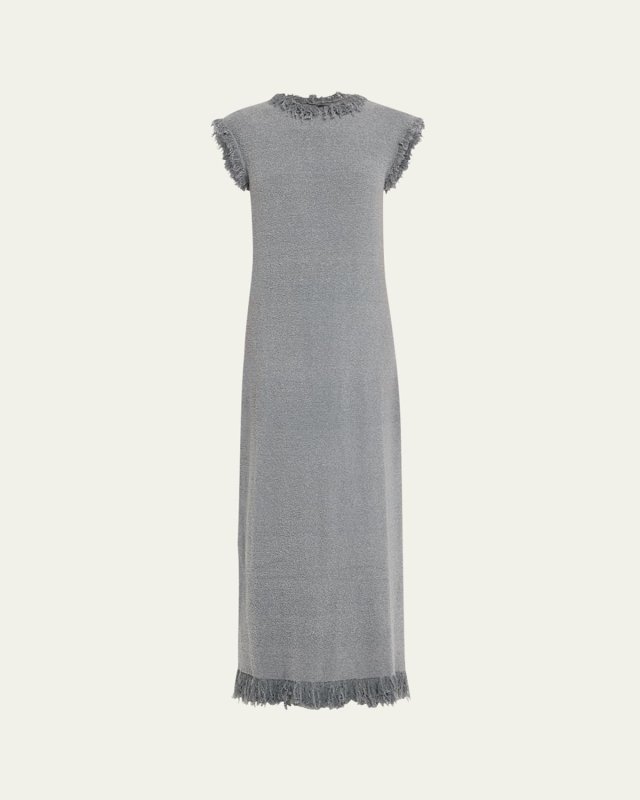 Toni Fringe Cutout Back Long Wool Dress