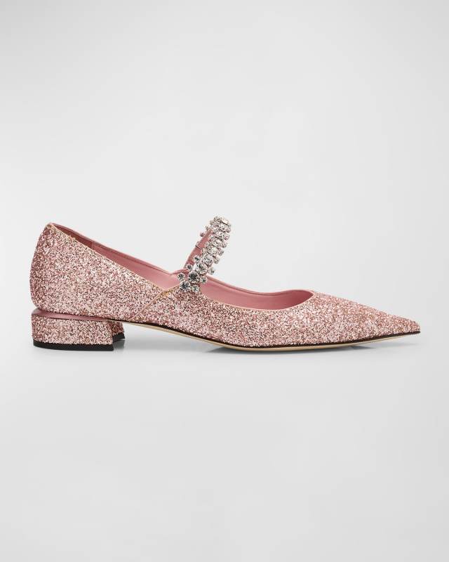 Bing Glitter Crystal-Strap Ballerina Pumps