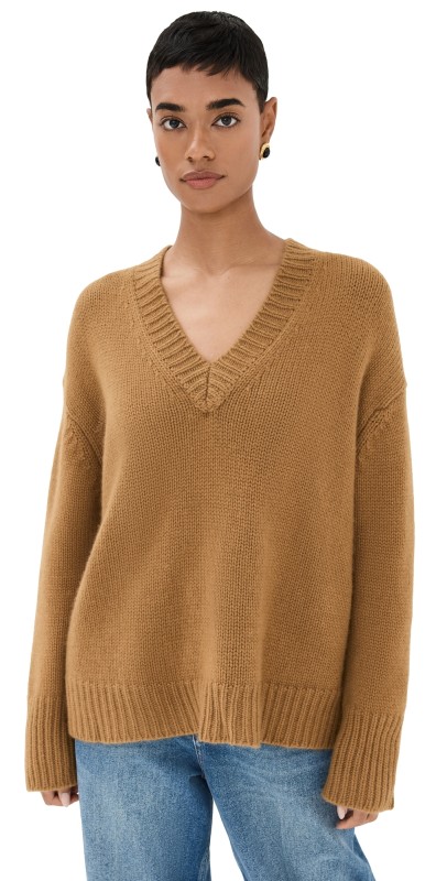 Sablyn Nylah Boyfriend Cashmere V-Neck Sweater Matte Gold
