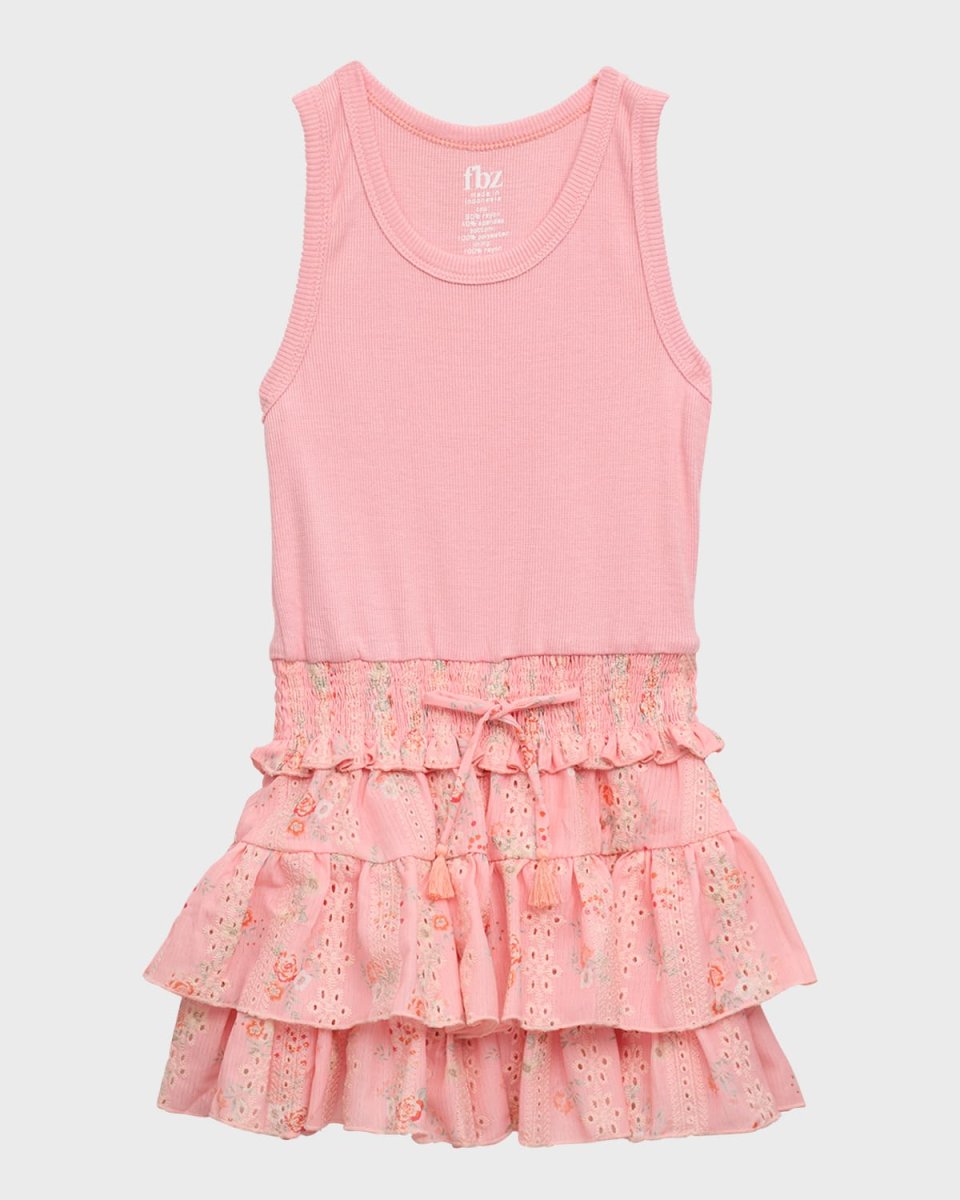 Girl's Tank Combo Eyelet Dress, Size 4-6