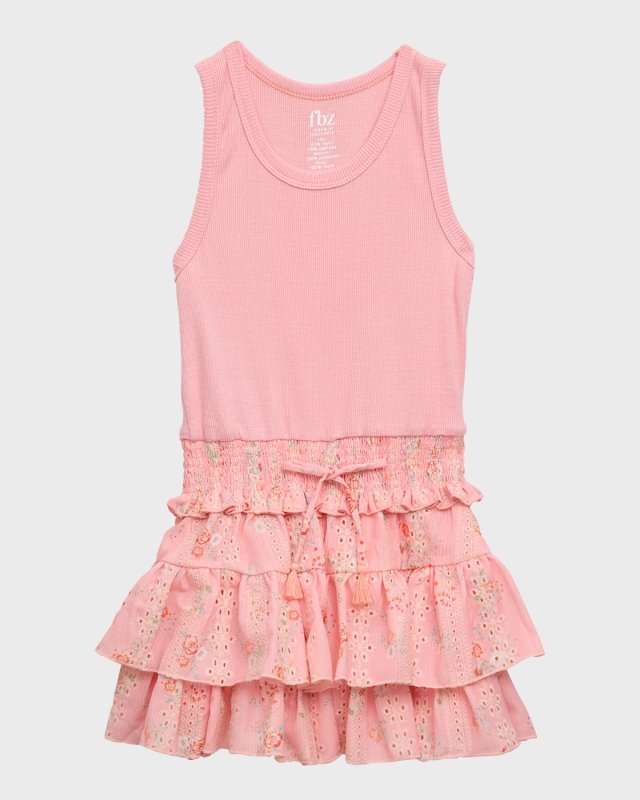 Girl's Tank Combo Eyelet Dress, Size 4-6