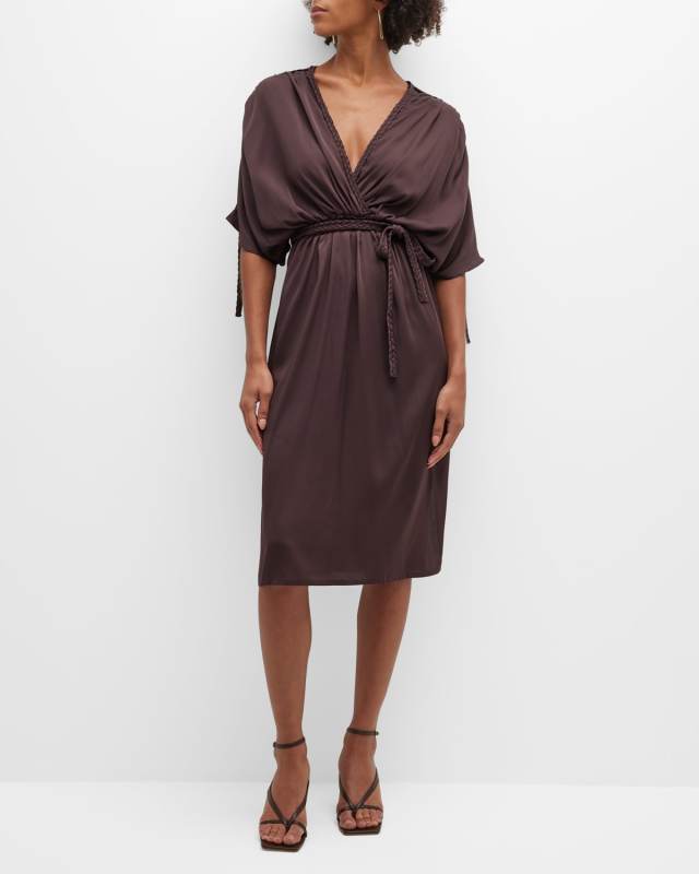 Sydney Braided-Trim Dolman-Sleeve Midi Dress