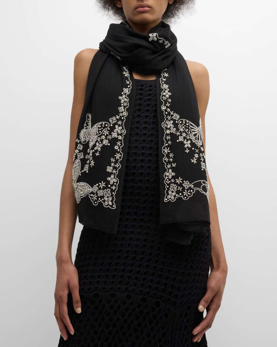 Pearly Butterfly Merino Wool Scarf