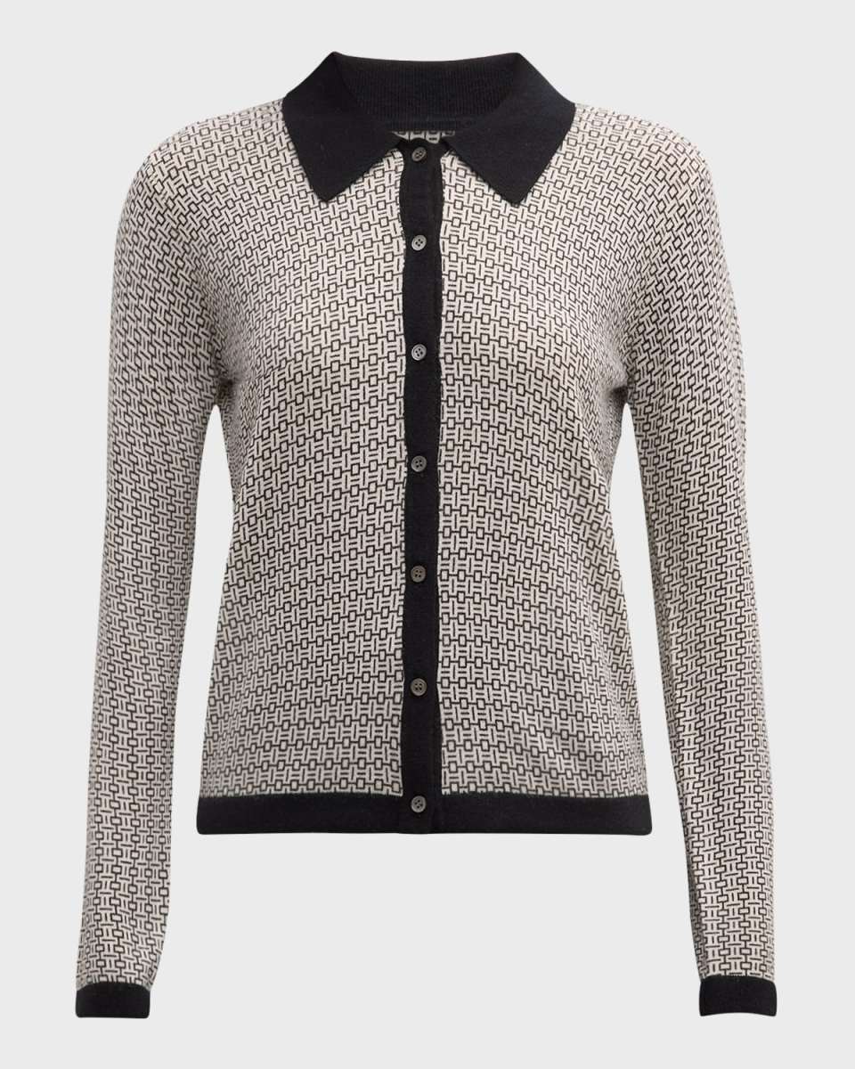 Cashmere Printed Polo Cardigan