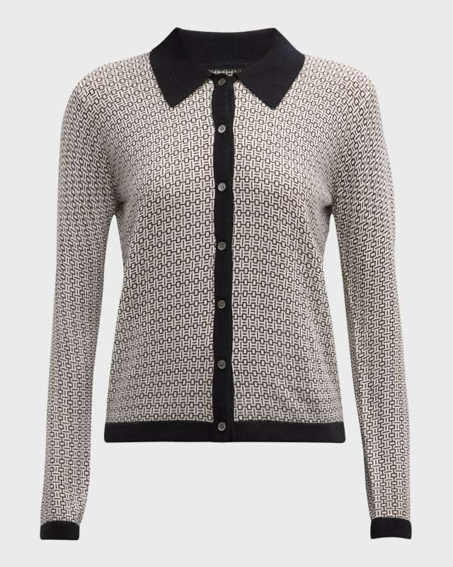 Cashmere Printed Polo Cardigan