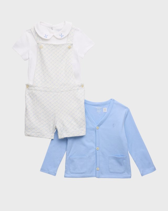 Boy's Interlock Knit Cardigan, Overalls and Bodysuit Set, Size 3M-24M