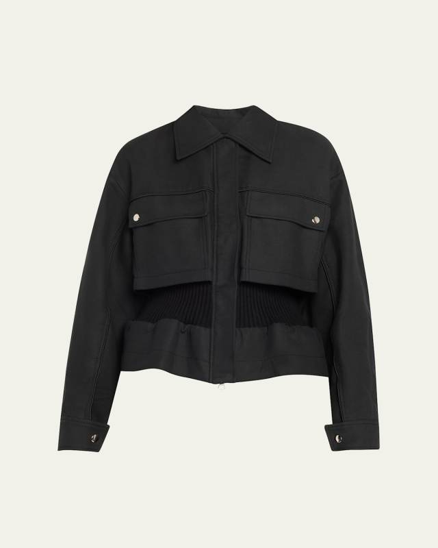 Zip-Front Ribbed Utility Jacket
