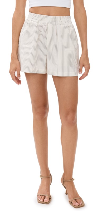 Good American Stripe Poplin Weekend Shorts Putty Pencil Stripe003
