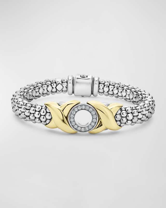 Sterling Silver and 18K Gold Embrace XOX Diamond Rope Bracelet, 9mm