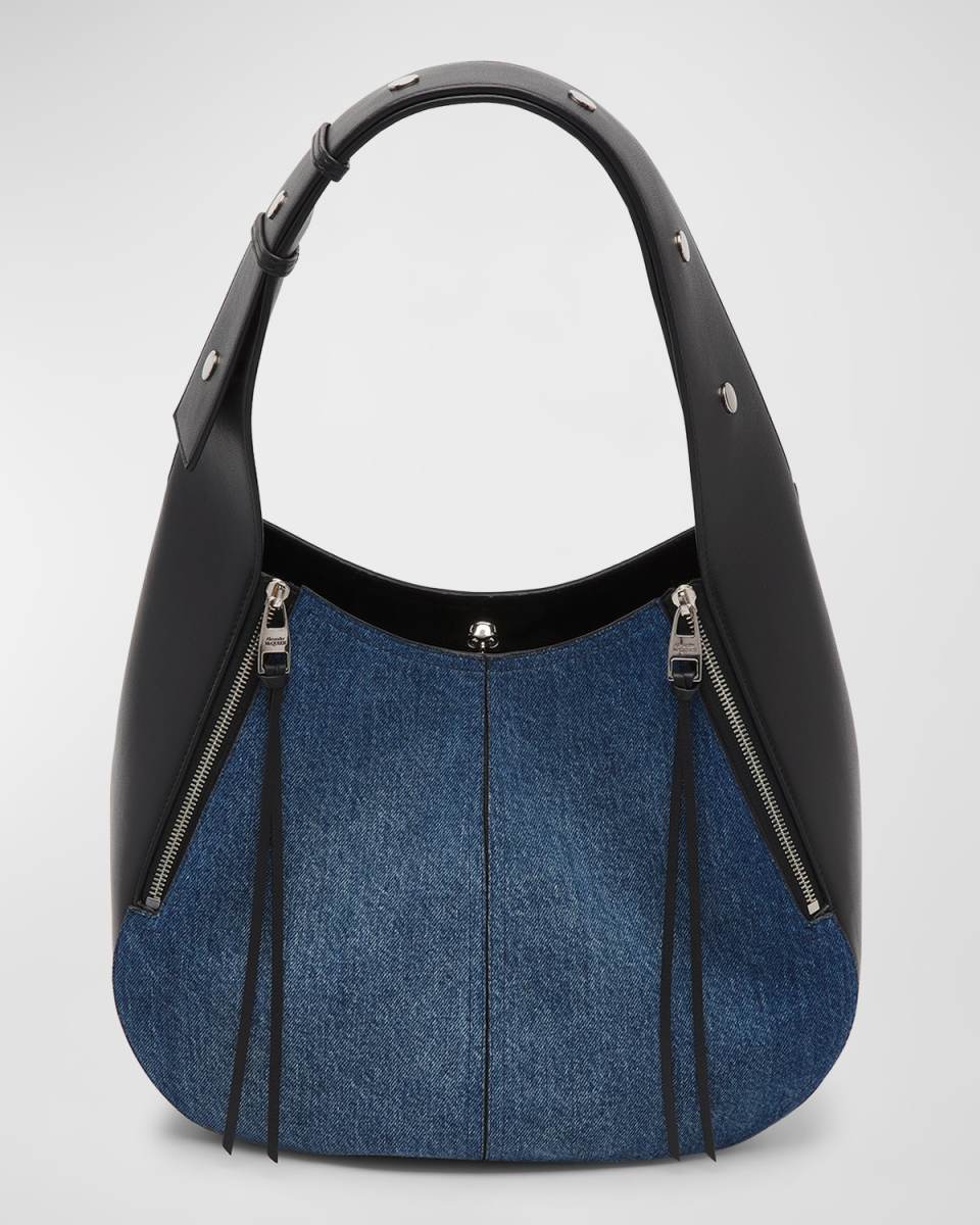 Skull Biker Denim Hobo Bag