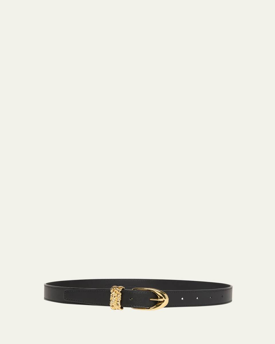 Leather Belt W/ 14-Karat Gold Buckle