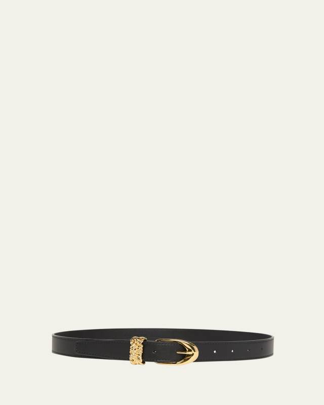 Leather Belt W/ 14-Karat Gold Buckle