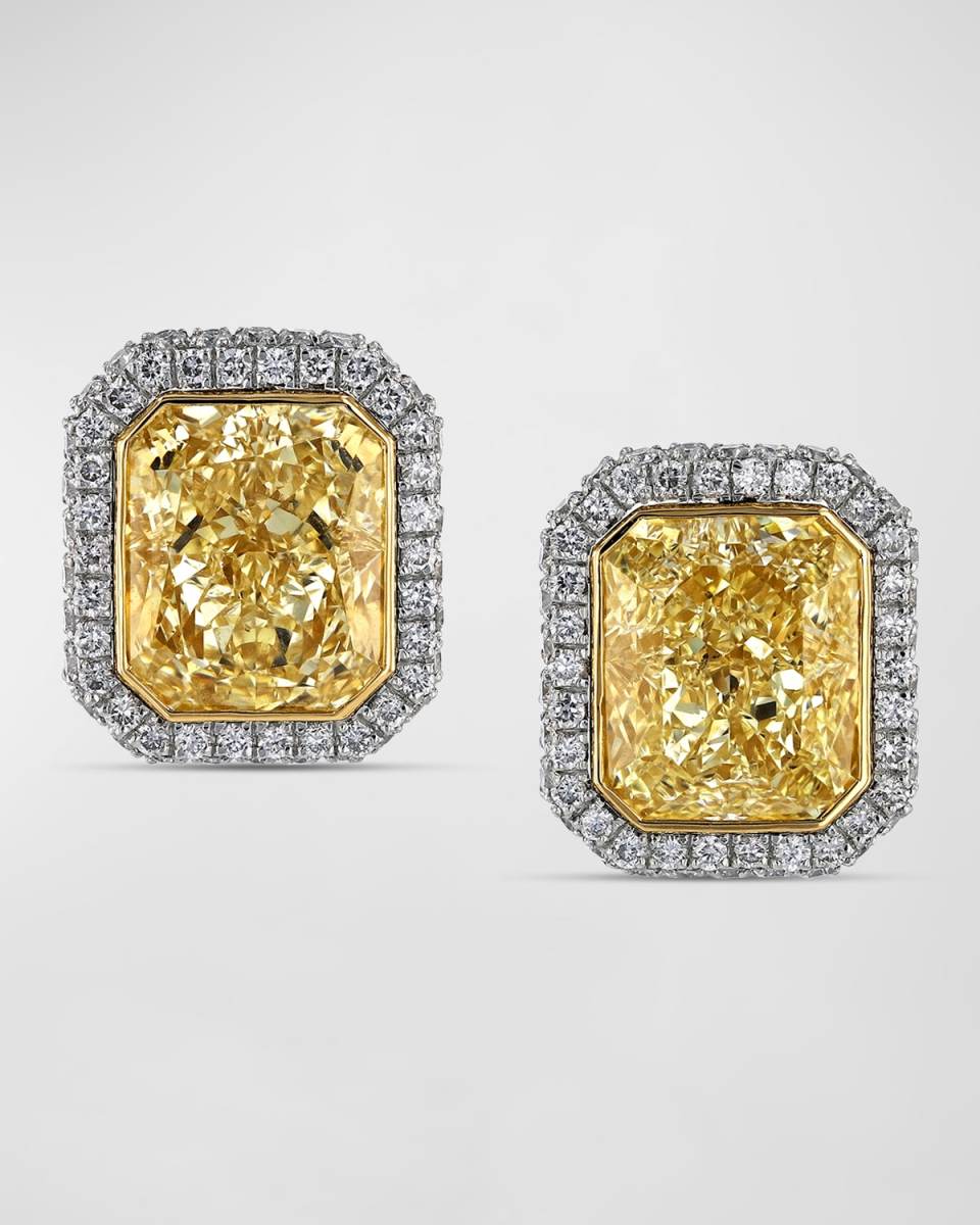 Platinum and 18K Yellow Gold Radiant Diamond Martini Stud Earrings, 7.2tcw, 0.50"L x 0.45"W