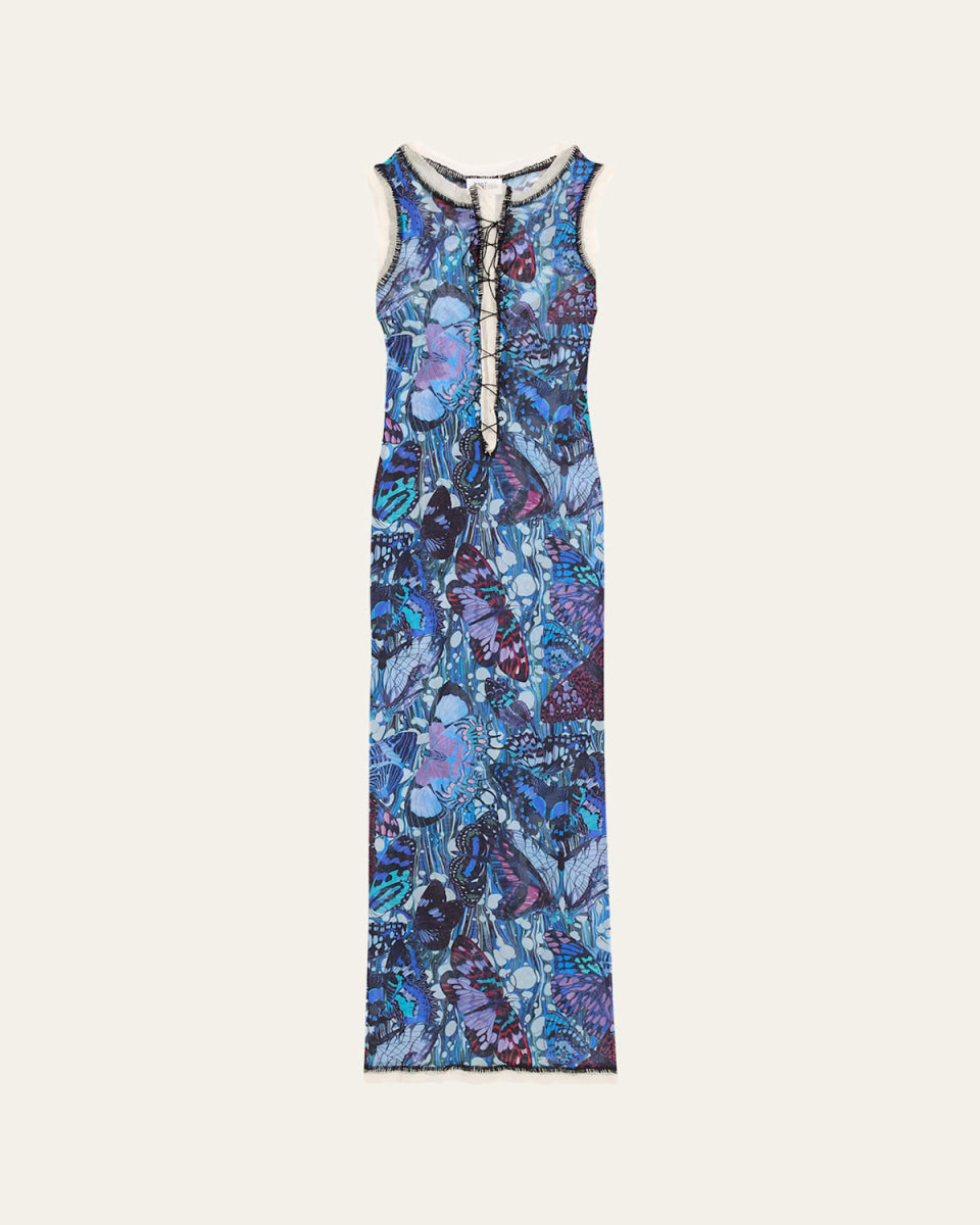 Butterfly Mesh Lace-Up Dress
