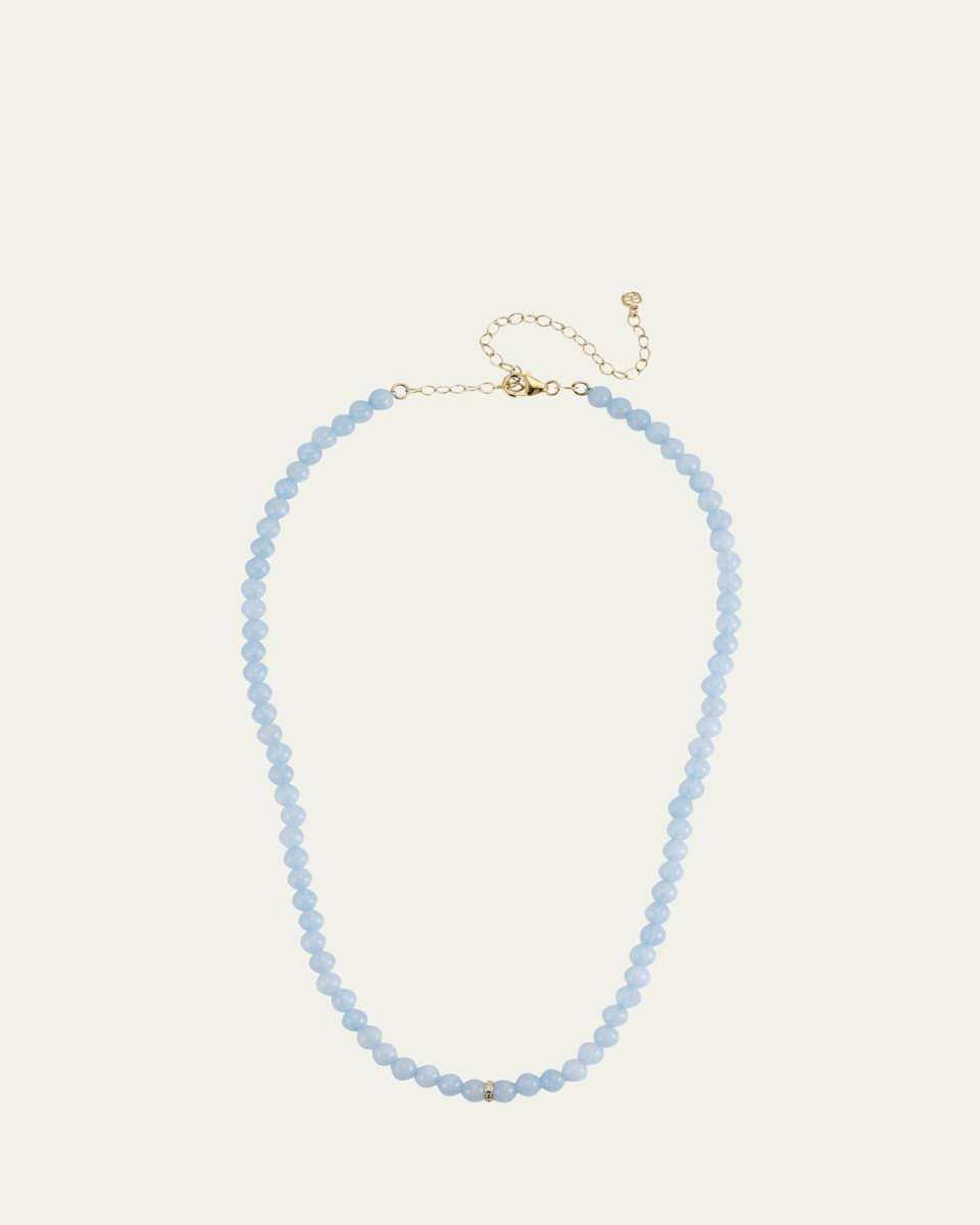 14K Diamond Bezel Rondelle Choker with Aquamarine Beads