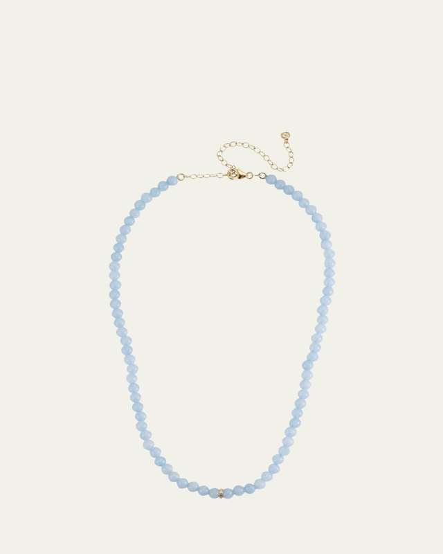 14K Diamond Bezel Rondelle Choker with Aquamarine Beads