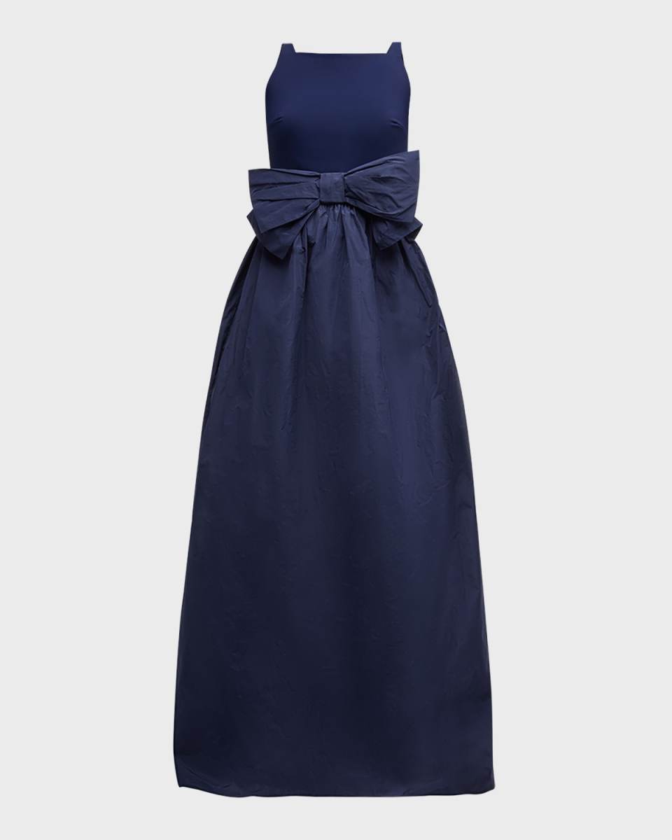 Sleeveless Bow-Embellished Square-Neck Gown