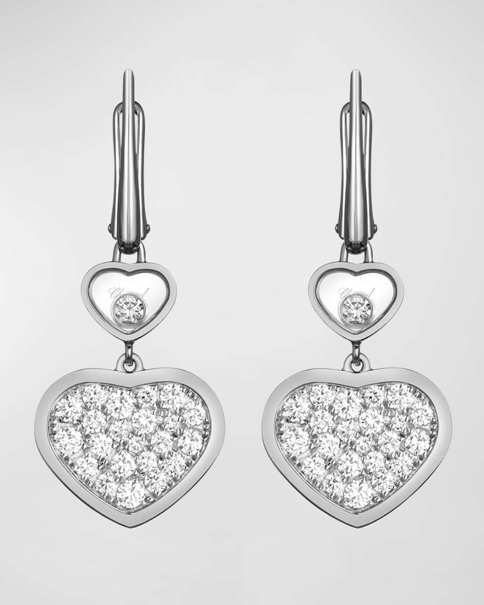 Happy Hearts 18K White Gold Diamond Bezel & Pave Drop Earrings
