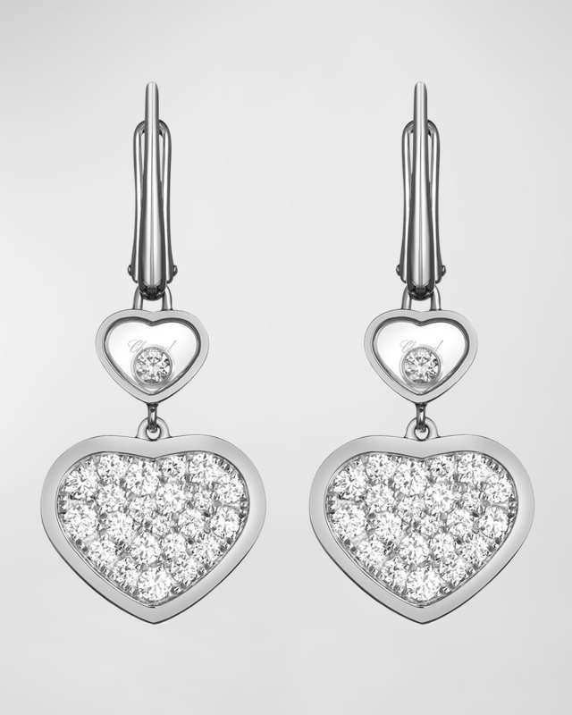 Happy Hearts 18K White Gold Diamond Bezel & Pave Drop Earrings