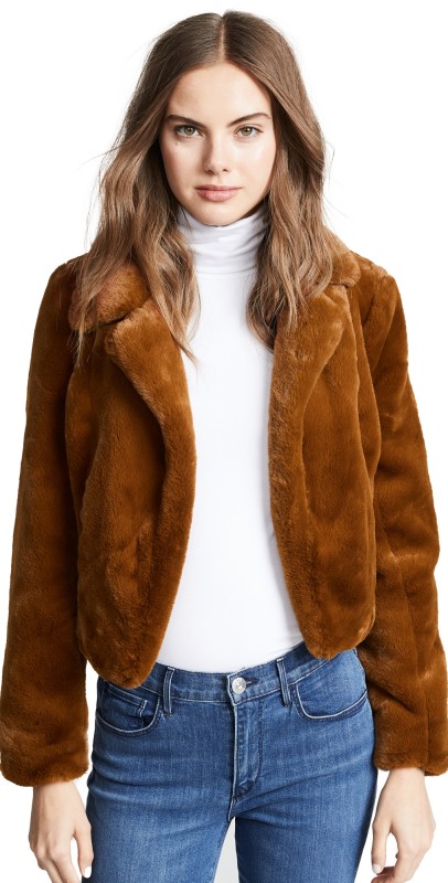 BLANKNYC Cropped Faux Fur Jacket Milk Chocolate