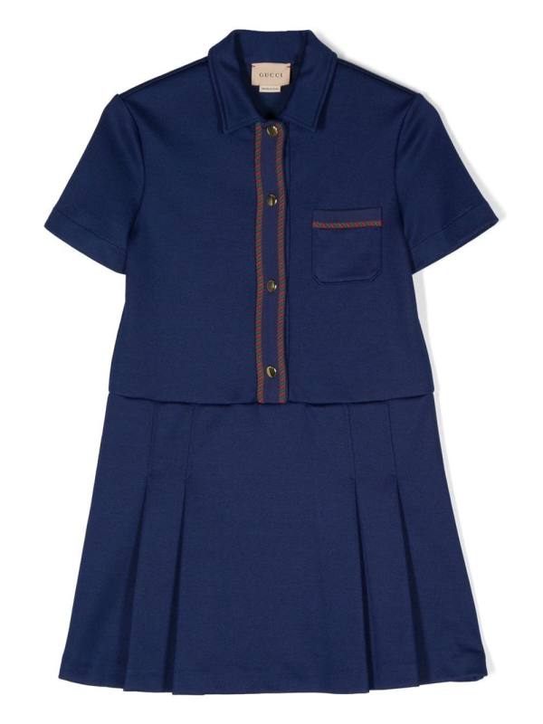 striped-edge pleated dress