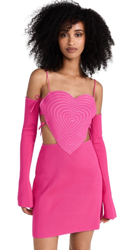 MACH & MACH Heart Mini Dress with Side Bow Straps Fuchsia