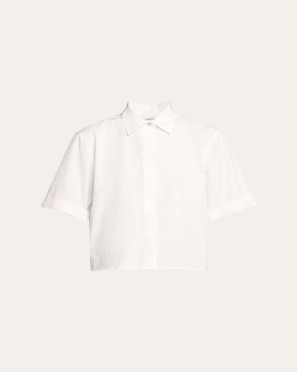 Short-Sleeve Cropped Cotton Shirt