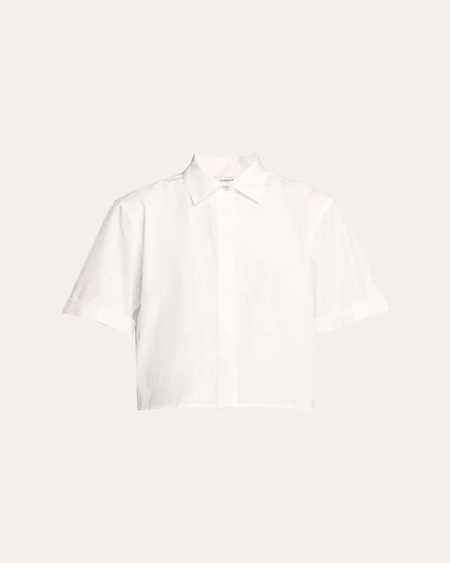 Short-Sleeve Cropped Cotton Shirt