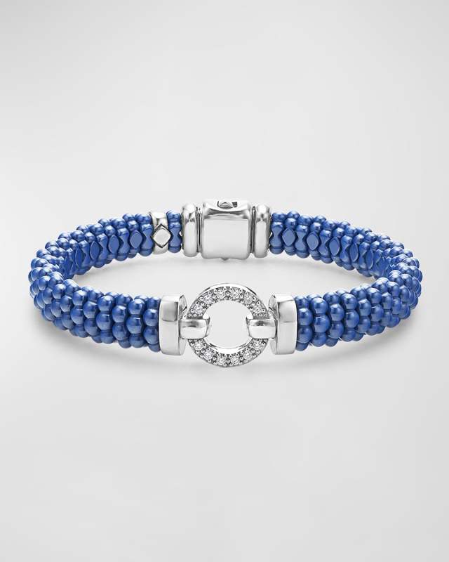 Sterling Silver Blue Caviar Diamond Bangle