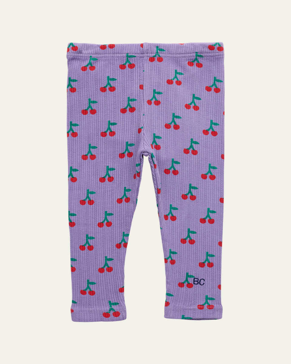 Girl's Cherry-Print Ribbed Leggings, Size 9M-24