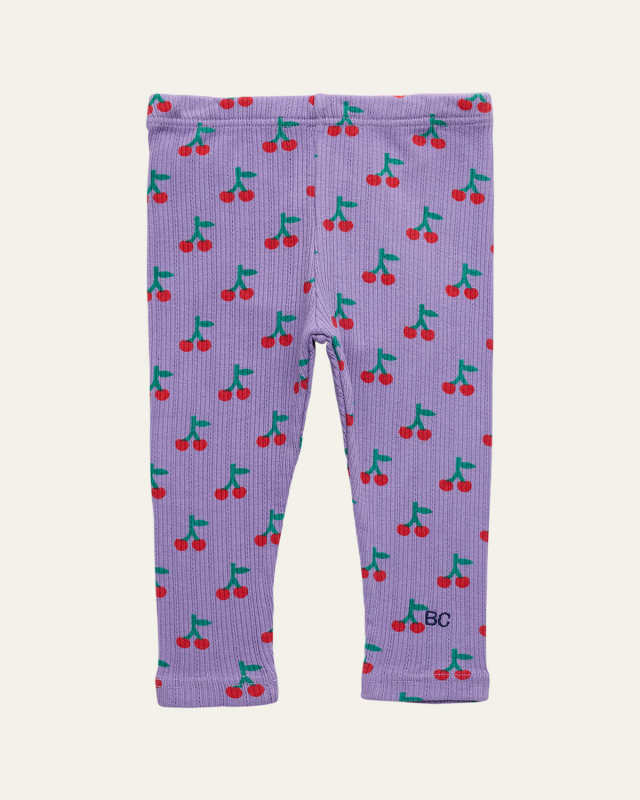 Girl's Cherry-Print Ribbed Leggings, Size 9M-24