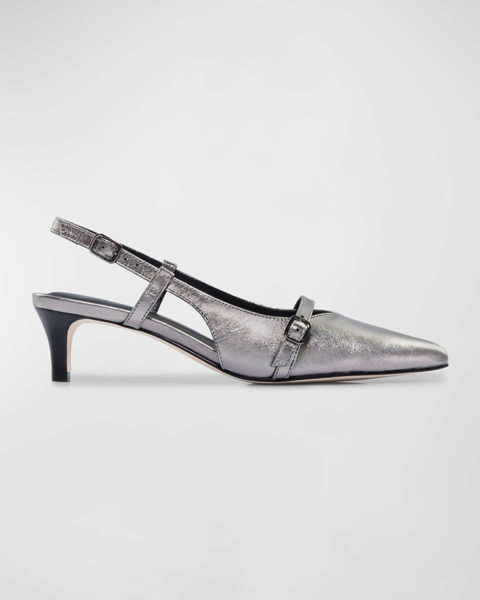 Marietta Metallic Kitten-Heel Slingback Pumps