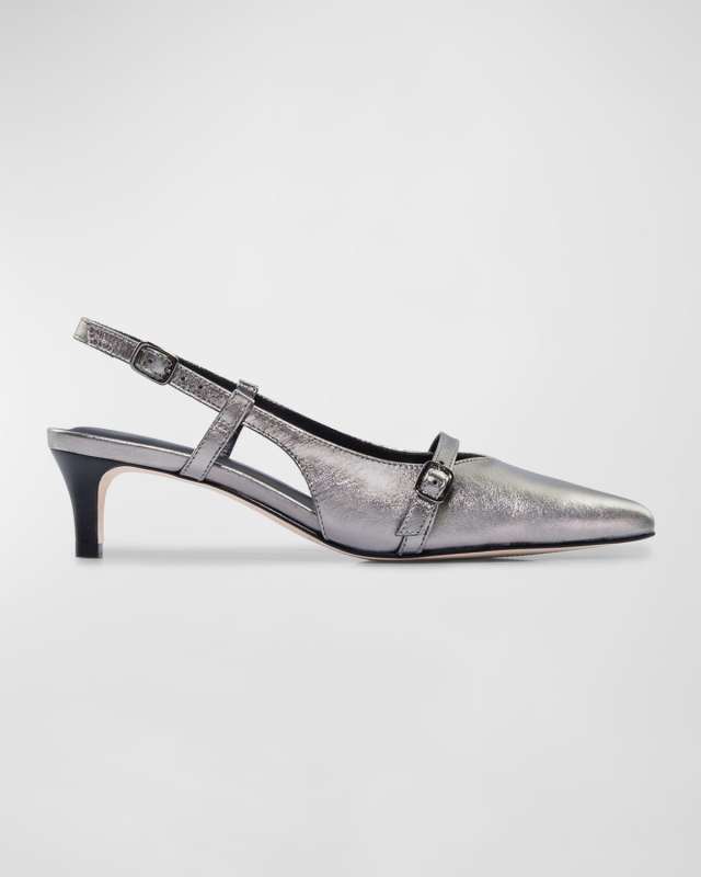 Marietta Metallic Kitten-Heel Slingback Pumps