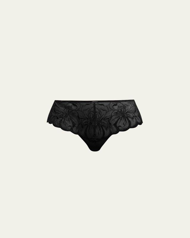 Fleur Sheer Floral-Embroidered Hipster Brief