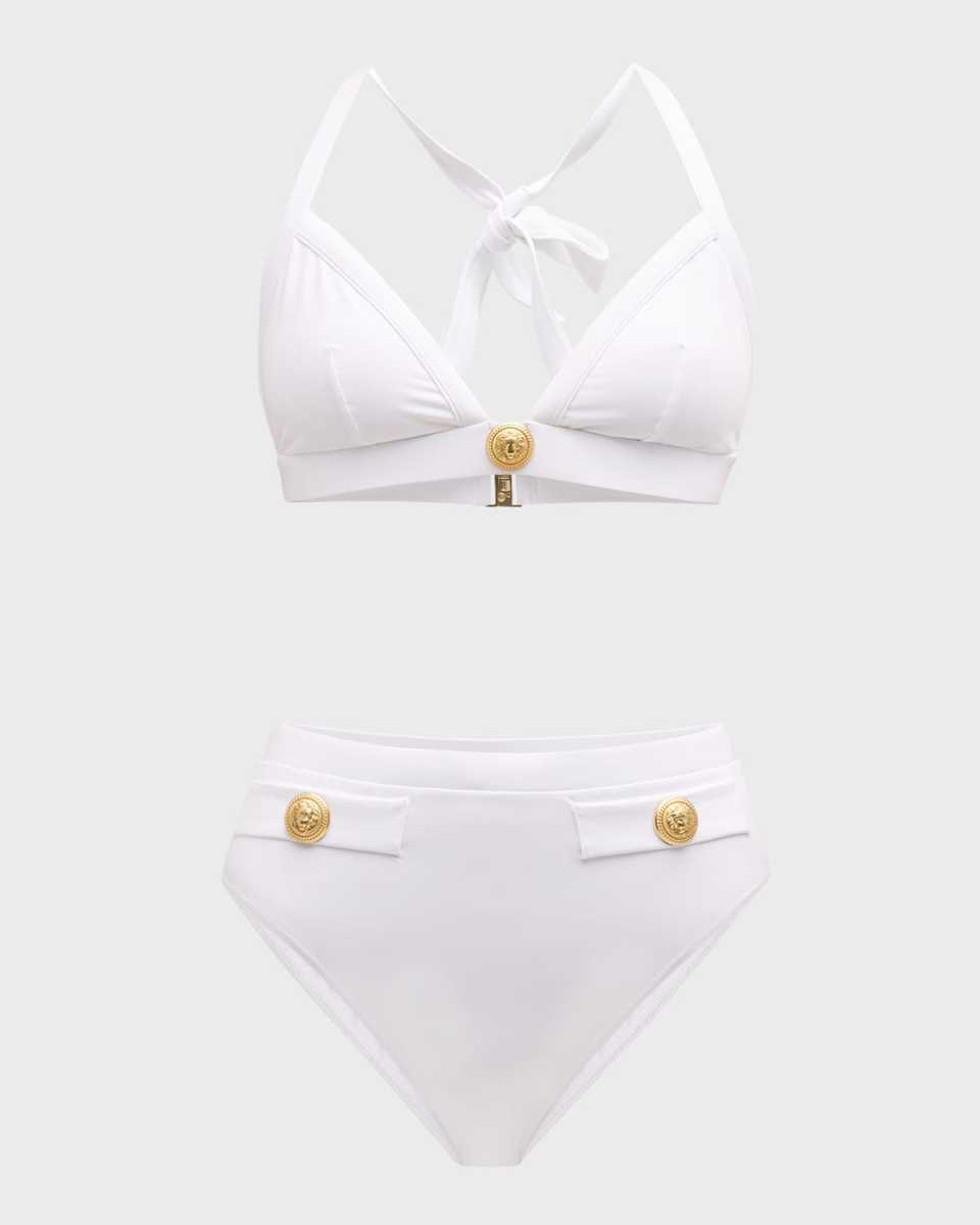 Embossed Button Two-Piece Swimsuit