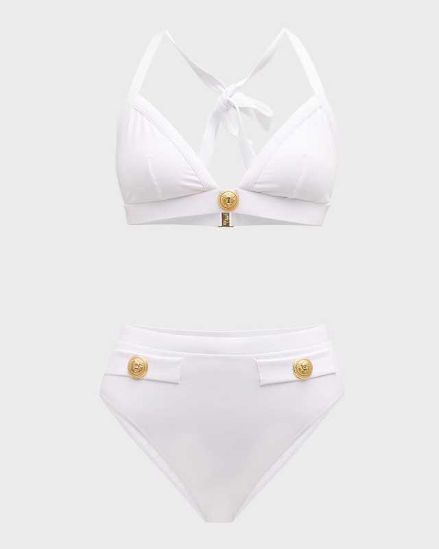 Embossed Button Two-Piece Swimsuit