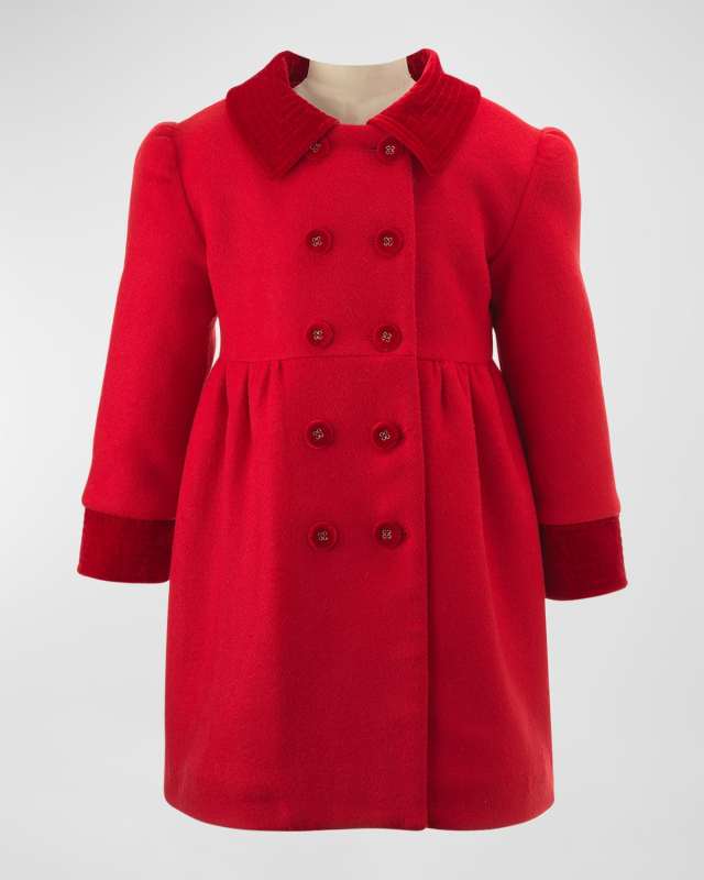 Girl's Double Breasted Velvet Coat, Size 2-10