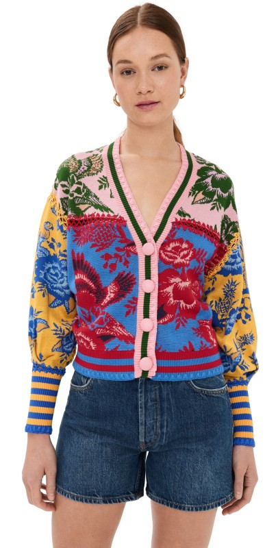 FARM Rio Floral De Renda Patch Knit Cardigan Multi