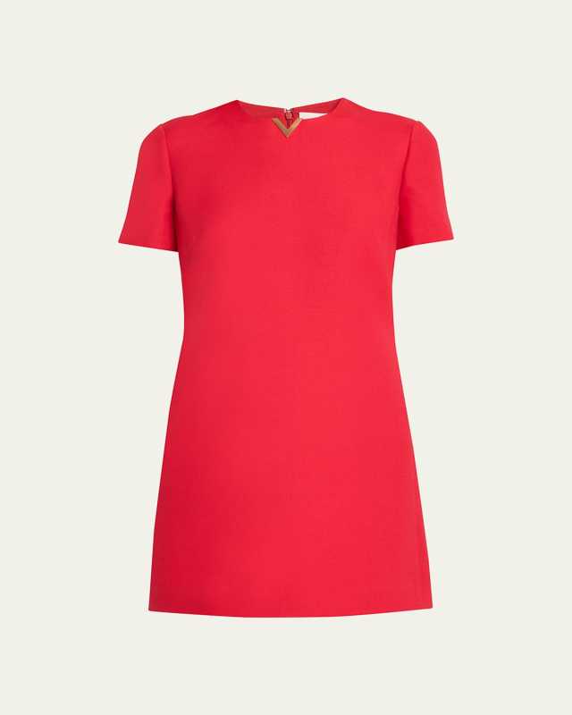 Crepe Couture Mini Dress with V Hardware
