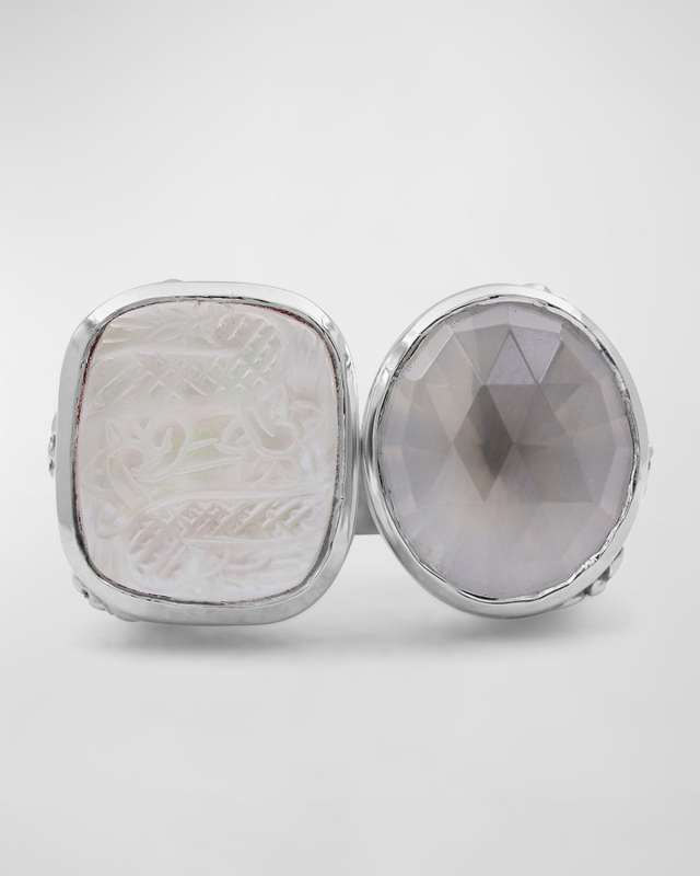 Quartz Mother-of-Pearl Open and Close Ring, Size 7-8